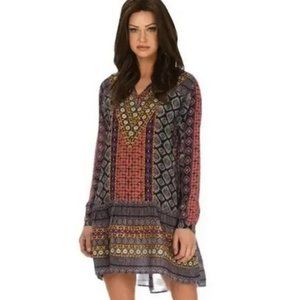 NWOT TOLANI Rory Mixed-Print with Embroidery Flounce-Hem Tunic Dress